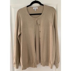 Calvin Klein Tan Gold Metallic Cardigan Sweater Button Closure Size XL 0010